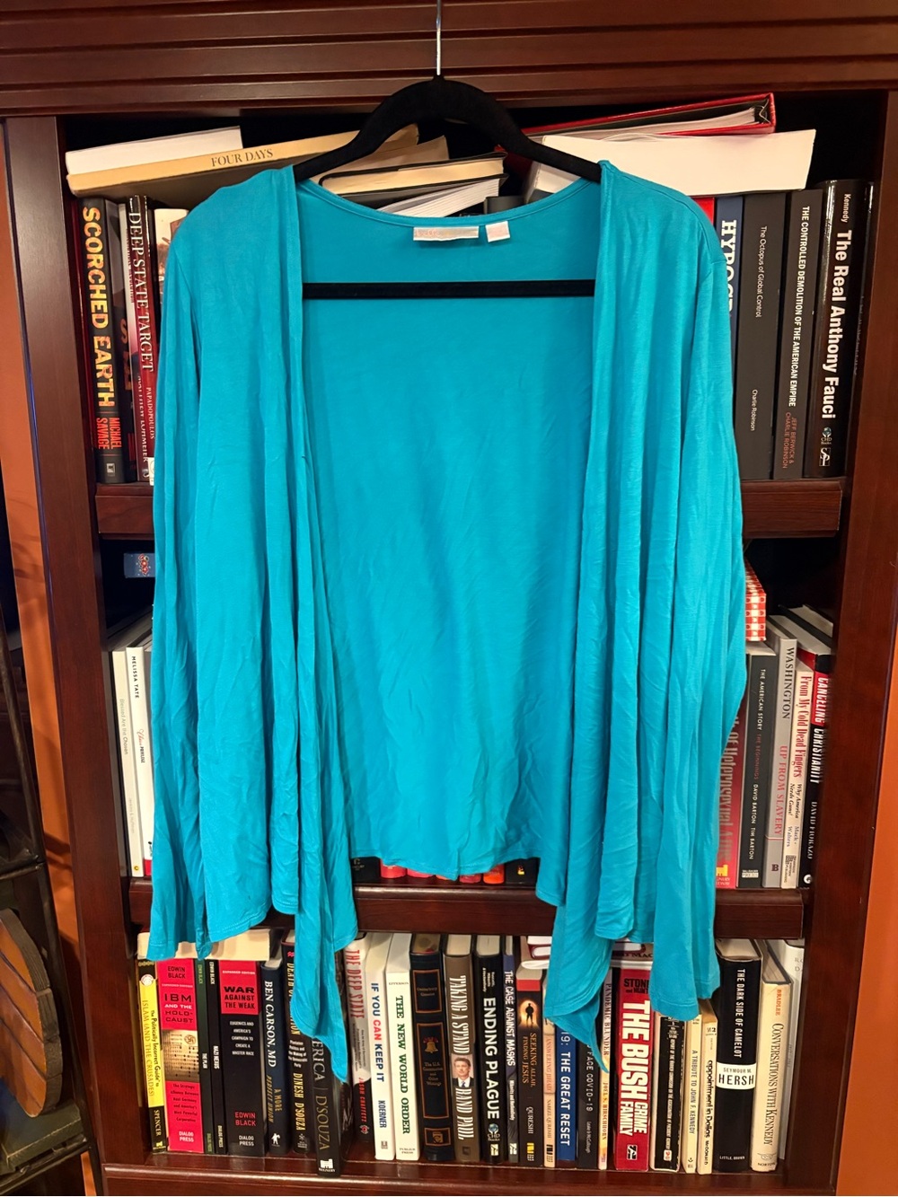 Belle by Kim Gravel Open-Front Draped Cardigan - Turquoise Blue